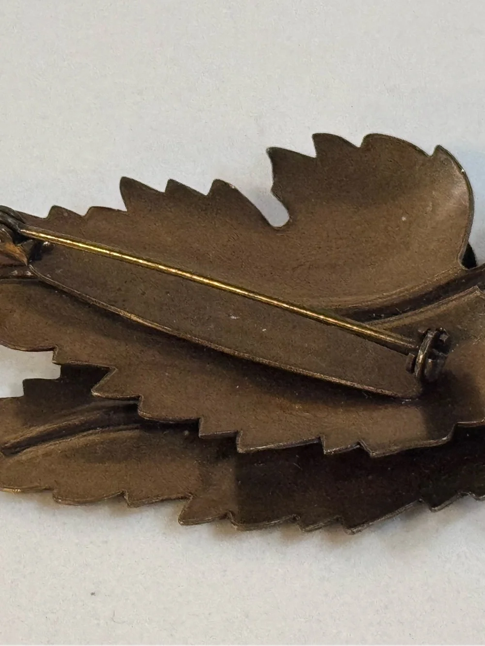 Vintage Fall Autumn Double Leaf Brooch Brass Bronze Tone Brooch Pin Metal